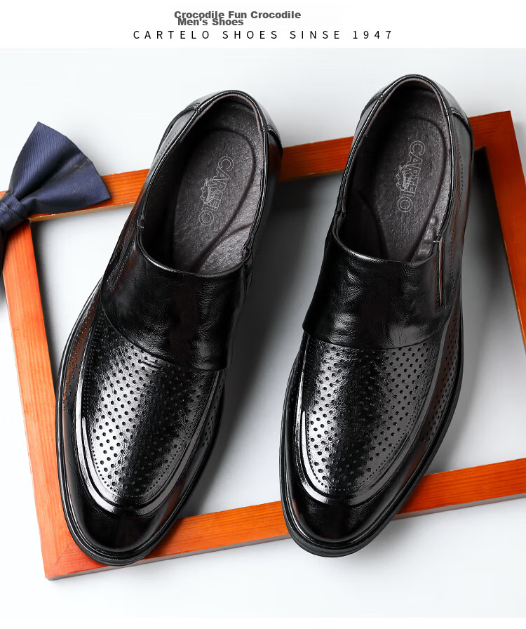 CARTELO British Business Men's Leather Shoes, Breathable Cowhide Men's Shoes, Casual Leather Shoes, Slip-On Loafers, 9832 Black, Size 42 17