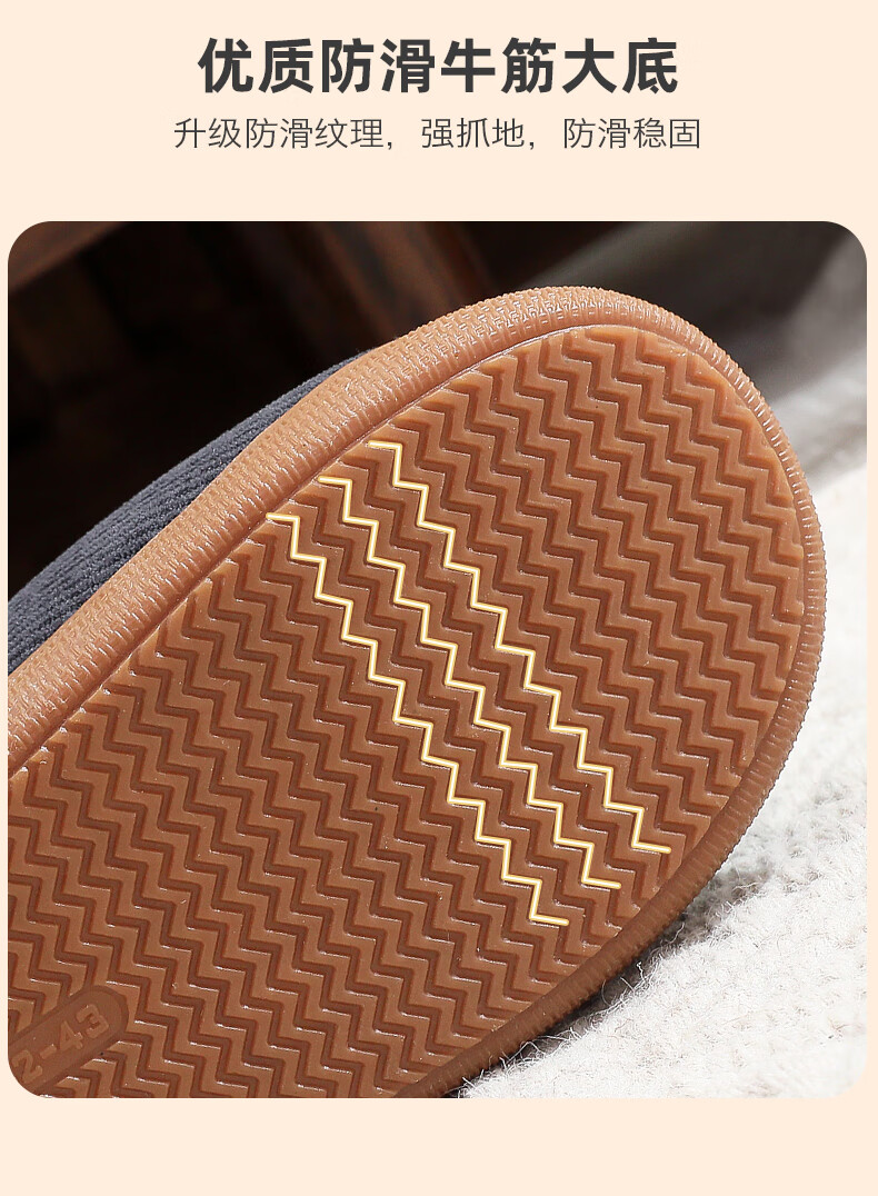 GUOLUOFEI Middle-Aged And Elderly Cotton Slippers for Men with Thick Heel, Warm, Non-Slip, Fleece-Lined Traditional Cotton Shoes for Wome 1