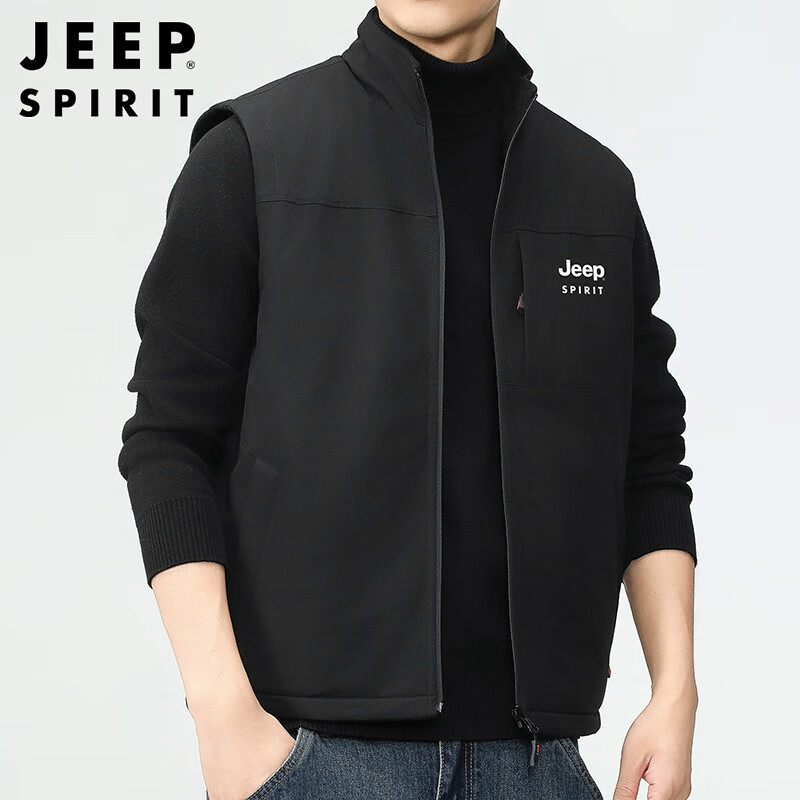 JEEP SPIRIT Men's Vest, Autumn And Winter Outerwear, Cotton Fleece Waistcoat, Lightweight And Warm Men's Clothing