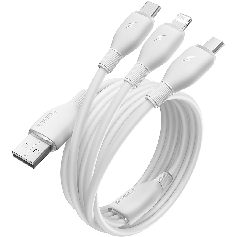 BASEUS Data Cable Three-In Apple 18 Charging Cable Type-C One-To Compatible with IPhone 17/16/15/14 Phones Xiaomi Huawei Honor Apple Car Charger 1.3 Meters