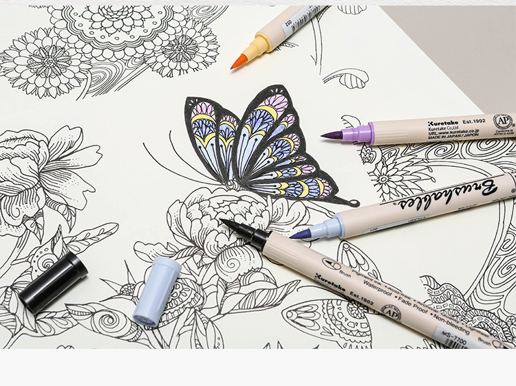 KURETAKE Japanese Imported Dual-Color Brush Pen Set, Soft Tip, Waterproof, Watercolor, Journaling, Painting, 6 Light Colors MS-7700/6VPA Watercolor Pens 5