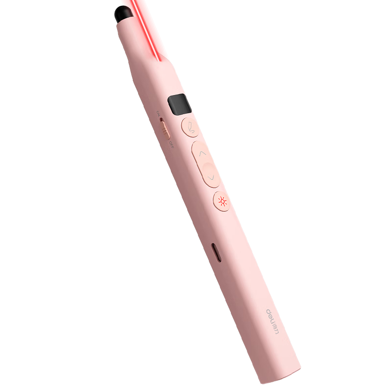 Deli Screen Laser Page-Turning Pen for Teachers, Extendable Teaching Pointer, Seewo Whiteboard PPT Presentation Pen with Digital Display And Battery Level Indicator, Wireless Presentation Tool with Timer Reminder, Red Light MA116 Pink