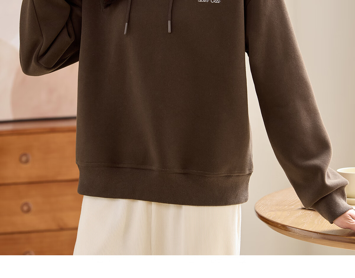 PinCai Fleece-Lined Sweatshirt for Women, Loose Drawstring Hoodie, Autumn And Winter Fleece-Lined Thickened Solid Color Jacket P144W2001 30