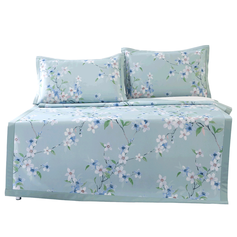 Laoxijiang Cooling Ice Silk Mat Set, Single Person Two Pieces, 90*200 Cm, Summer Floral Pattern [Machine Washable]