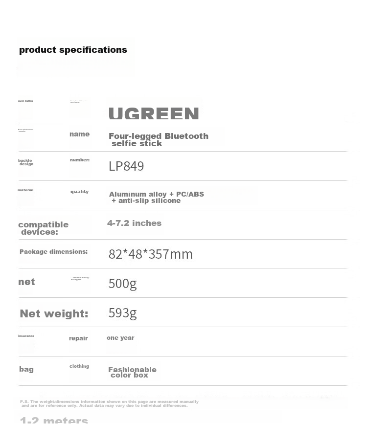 UGREEN Selfie Stick Tripod, Handheld Phone Stand, 1.85 Meters Floor-Standing Bracket, Handheld Anti-Shake Selfie Gimbal, 360° Rotation, Multifunctional Portable Aluminum Alloy, Suitable for Apple 18 Xiaomi 36