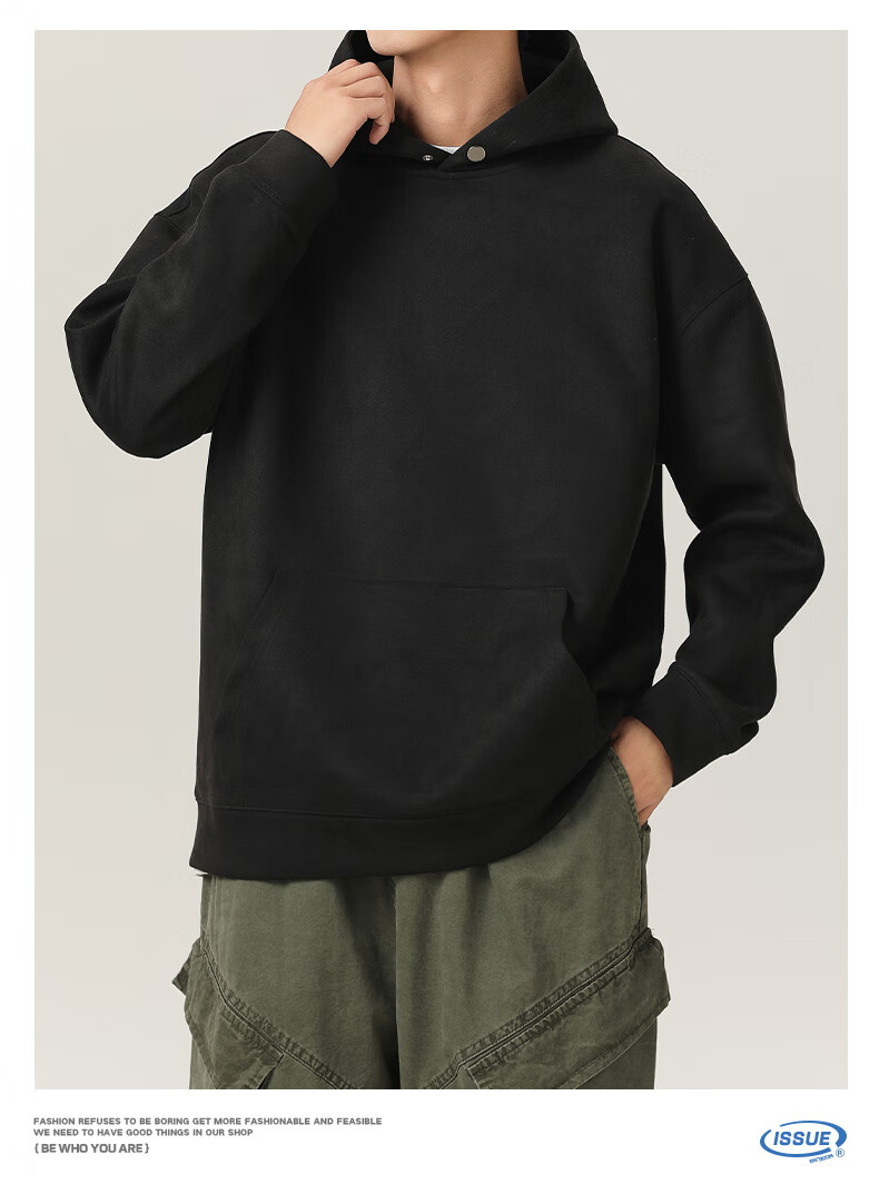 MMOPTOP American-Style Suede Milk Silk Sweatshirt for Men, Autumn And Winter Casual Hooded Top VE55151 Beige XL 7