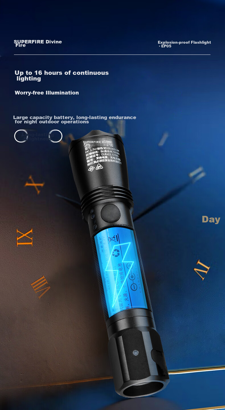 SupFire EP05 Industrial Explosion-Proof High-Intensity Flashlight LED Rechargeable Ultra-Bright Long-Range with Explosion-Proof Certificate for Construction Sites, Miners, And Firefighters 3W High-Power Ultra-Long Battery Life 8 Hours 9