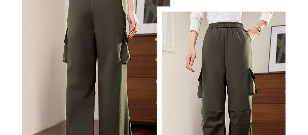 Halo Queen Women's Casual Pants, American-Style Breathable Loose Cargo Pants, High-Waisted Draping Parachute Pants H13KK2711 32
