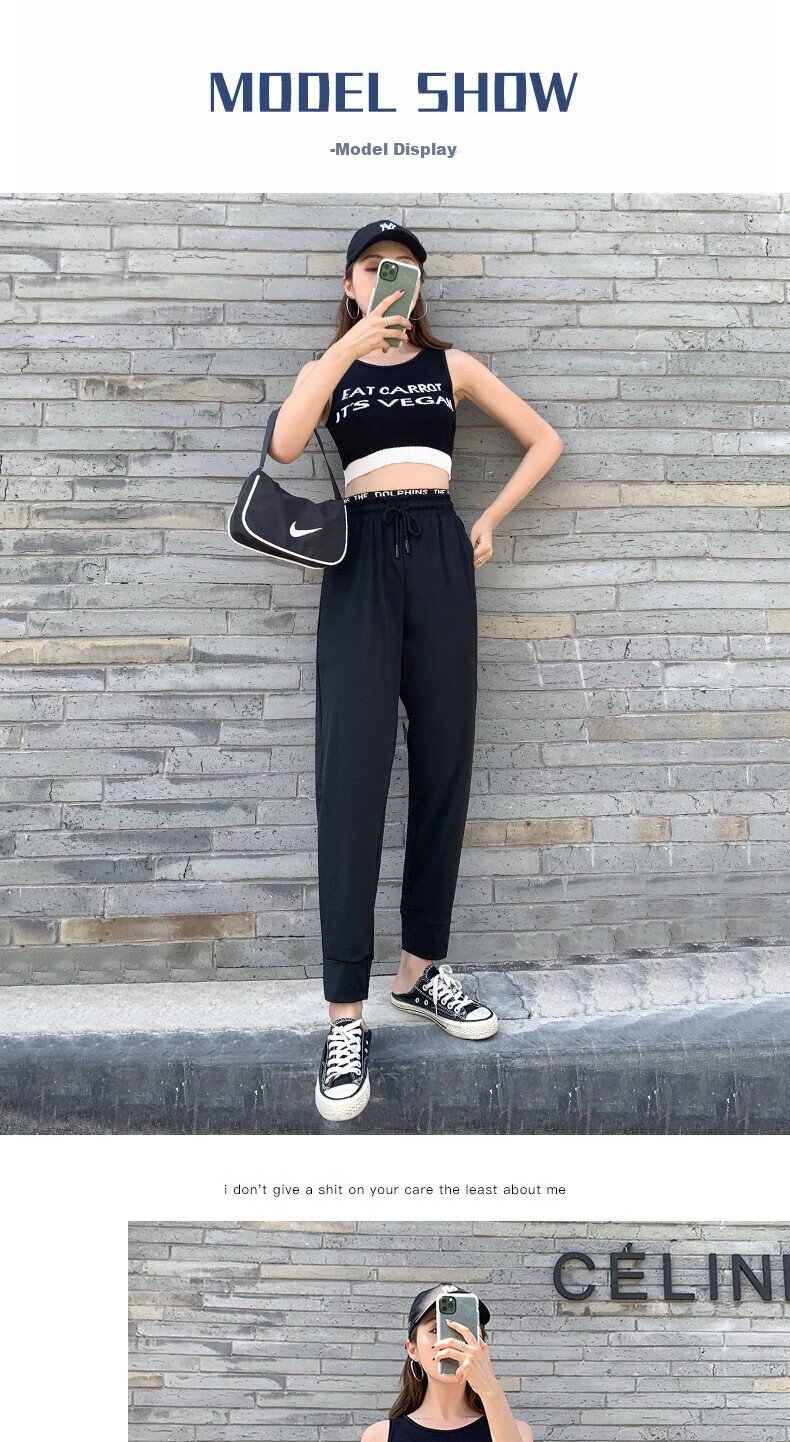 LangSha Ice Silk Sports Pants for Women, Summer Lightweight Loose Casual Pants, Harem Joggers with Elastic Cuffs, Black Slimming Quick-Dry Women's Trousers 10