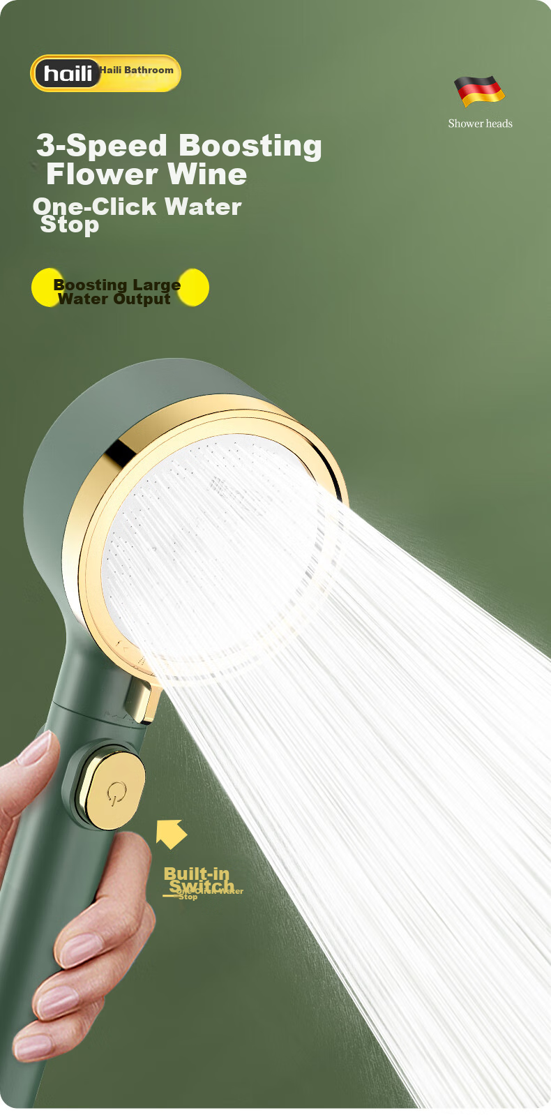 Haili High-Pressure Shower Head, Bathroom Bathing Strong Pressure Handheld Shower, One-Touch Switch, Universal Single Head 09919LJ 7
