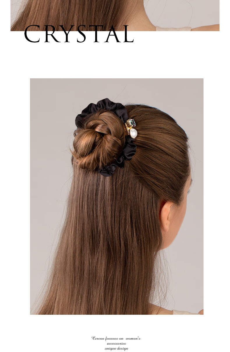 Cercoo Crystal Guardian Series Fatty Intestine Hair Tie, Crystal Pearl Ponytail Hair Band, Hair Accessory, Gift for Girlfriend 4