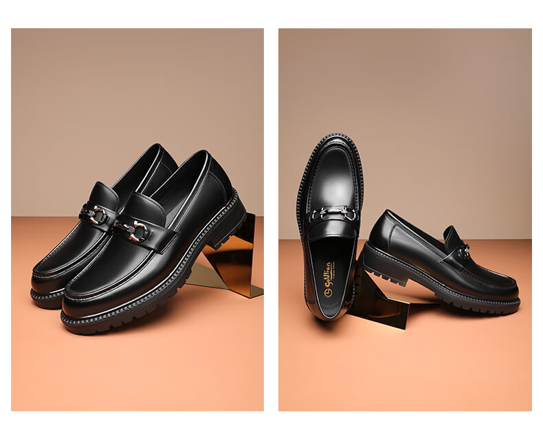 Goldlion Men's Loafers, Stylish Leather Shoes, Comfortable Slip-On Business Casual Shoes G550330512AAA Black Size 41 6