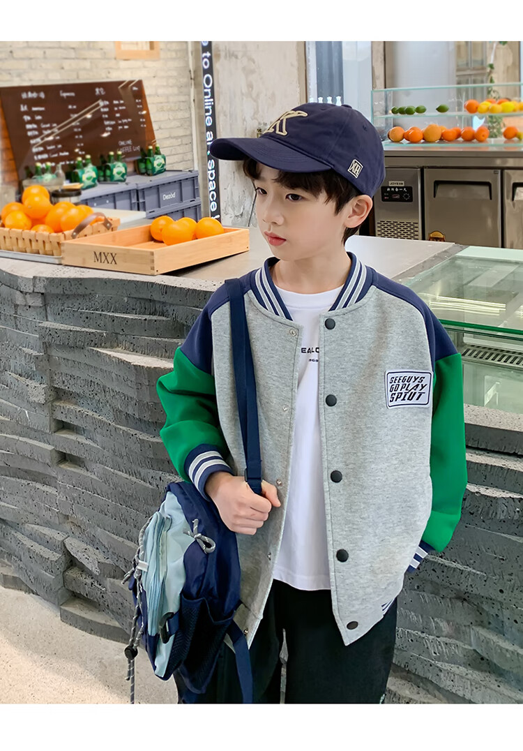 Zuoxi Boys' Baseball Jacket, Autumn Wear 2026 New Style, Children's Spring And Fall Jacket, Korean-Style Trendy Outerwear, Gray, Size 110 9