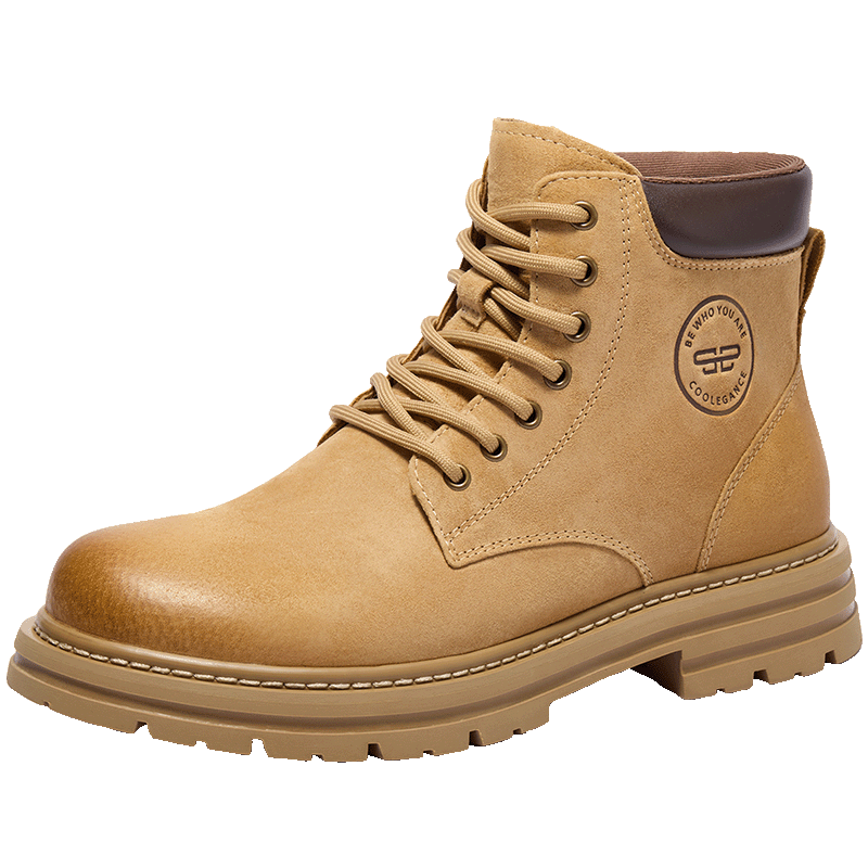 Belle Camping Pioneer Men's Boots, New Thick-Soled Yellow Boots with Fleece Lining for Warmth A1763, Khaki with Fleece Lining, Size 39