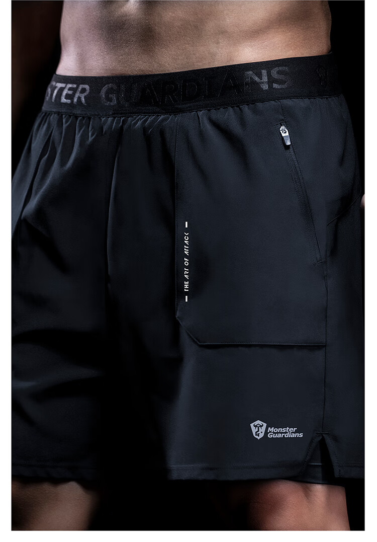 Monster Guardians Men's Sports Shorts with Double-Sided Lining for Summer, Marathon, Basketball, Outdoor Quick-Dry Athletic Pants, Black, Size L 16