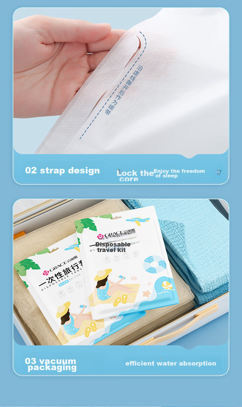 Grace Disposable Four-Piece Travel Bedding Set: Bed Sheet, Duvet Cover, Pillowcases, SMS Thickened Sterilized Bedding for Hotel Use, Hygienic Double Bed 12