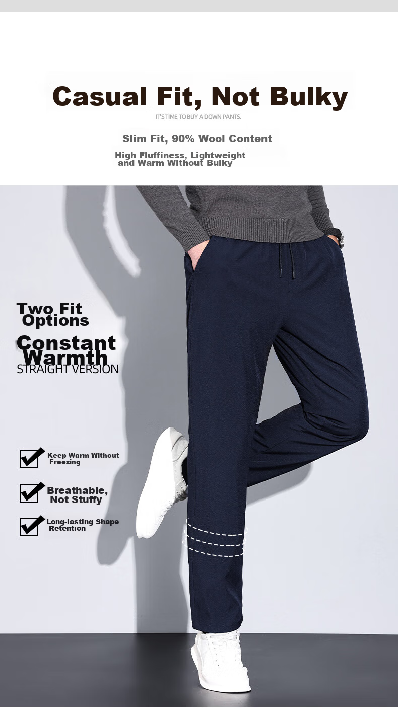 YAYA Goose down Pants for Men, Straight-Leg Thick Style, Warm for Outdoor Wear, Autumn And Winter New Design, Versatile Casual Pants for Young And Middle-Aged, K02 8