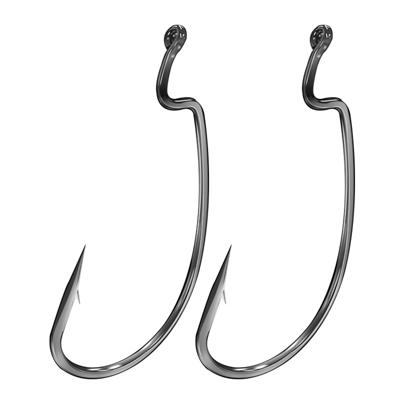 Erciyuan Wide-Body Curved Handle Hook with Barbs, Fishing Hook for Lure Fishing, Soft Bait Hook for Texas Rig, Bass And Snakehead Fishing Accessories, Curved Handle Hook 1/0# (20 Pieces/box)
