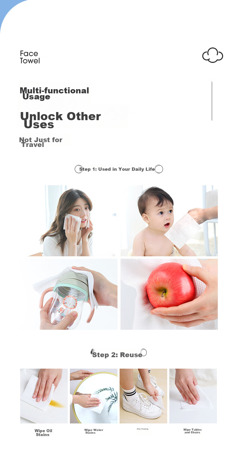 Grace Disposable Compressed Towels, 20 Pieces, Thickened And Enlarged Face Towels for Travel, Portable, 24*30cm, Pack of 20 6