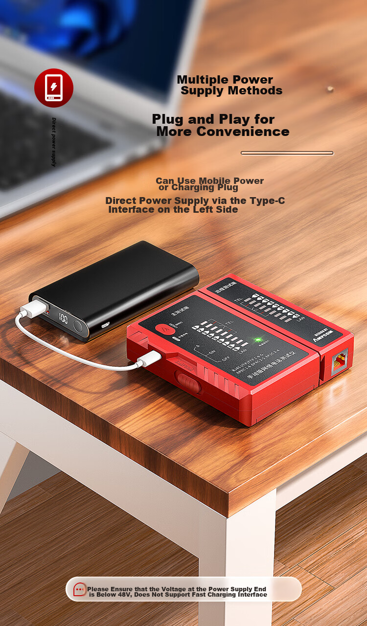 AMPCOM Network Cable Tester, Multifunctional RJ45 Connector Network Cable Tester with Charging POE Anti-Burn, RJ11 Telephone Line Intelligent Detection Tool AMBKZRJ4511 16