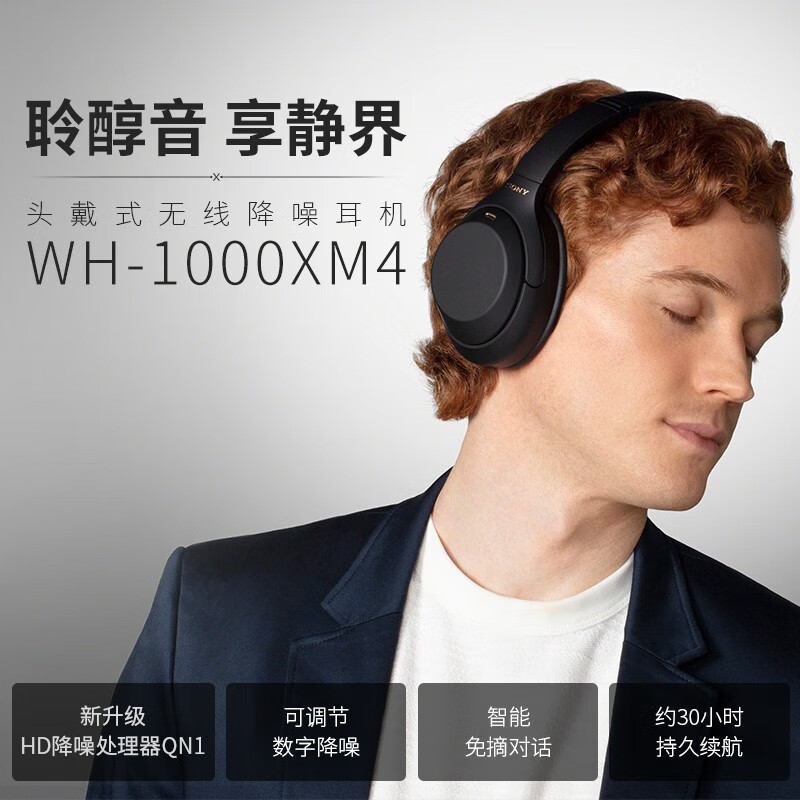 Sony WH-1000XM4 High-Resolution Wireless Bluetooth Smart Noise-Cancelling Headphones Gaming Headset Over-Ear Bass-Enhanced Headphones Black
