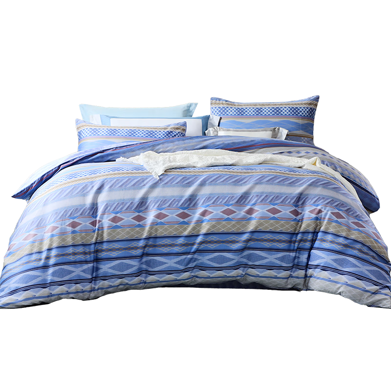 FUANNA Pure Cotton Four-Piece Bedding Set, 100% Cotton Digital Printed Bed Sheet And Duvet Cover, Simple Style Set 230*229cm Blue