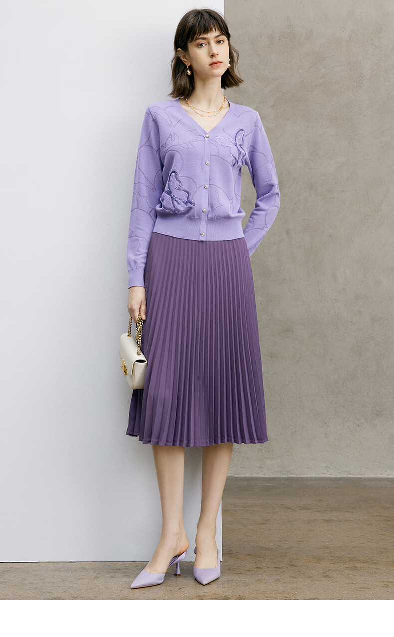YANYEE Elegant Fashion Knit Top Women 2024 Spring V-Neck Short Cardigan Jacket Purple XXL/44 10
