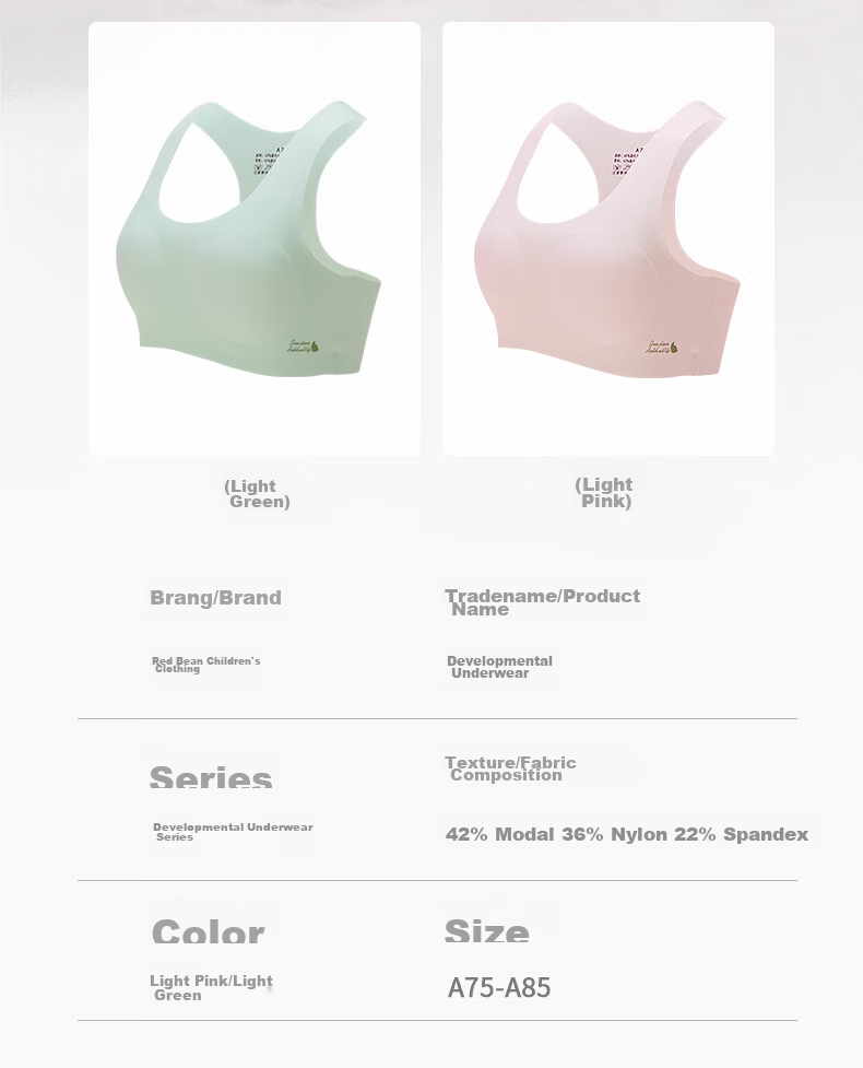 Hodo Girls' Seamless Sports Bra, Middle School Student Vest, Puberty Bra, Modal X3012, Light Pink, Size 160 2