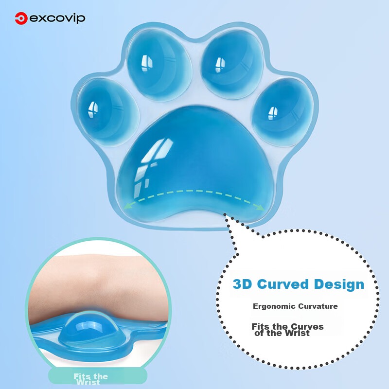 EXCO Cat Paw Wrist Rest Mouse Pad, Silicone Wrist Cushion, Crystal Jelly Small Wrist Support, Cute Cartoon Palm Rest, Soft Office Mouse Hand Rest for Men And Women, Sky Blue 81650 7