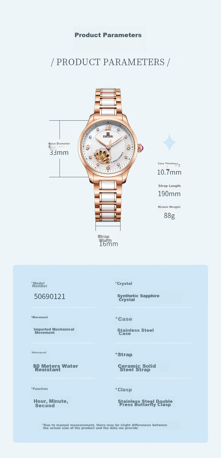 EBOHR Women's Watch, Shell Skeleton Ladies Mechanical Watch, Birthday Mid-Autumn Festival Gift, 50690121 for Girlfriend 17