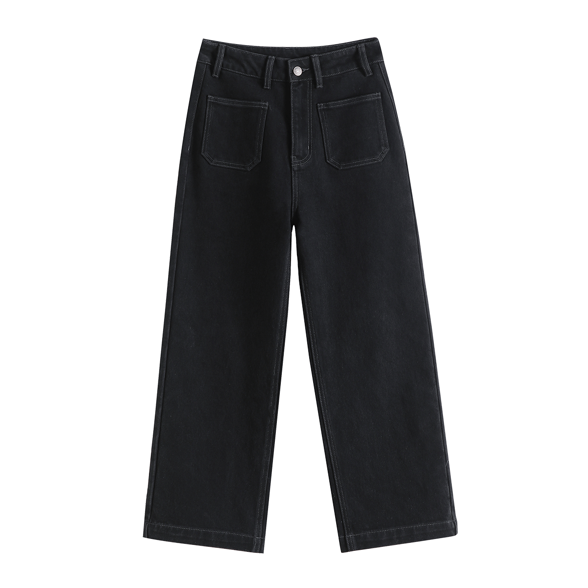 Dme Vintage Style Winter Thick Warm Fleece-Lined Straight-Leg Cropped Jeans for Women, Carbon Black, Size 27