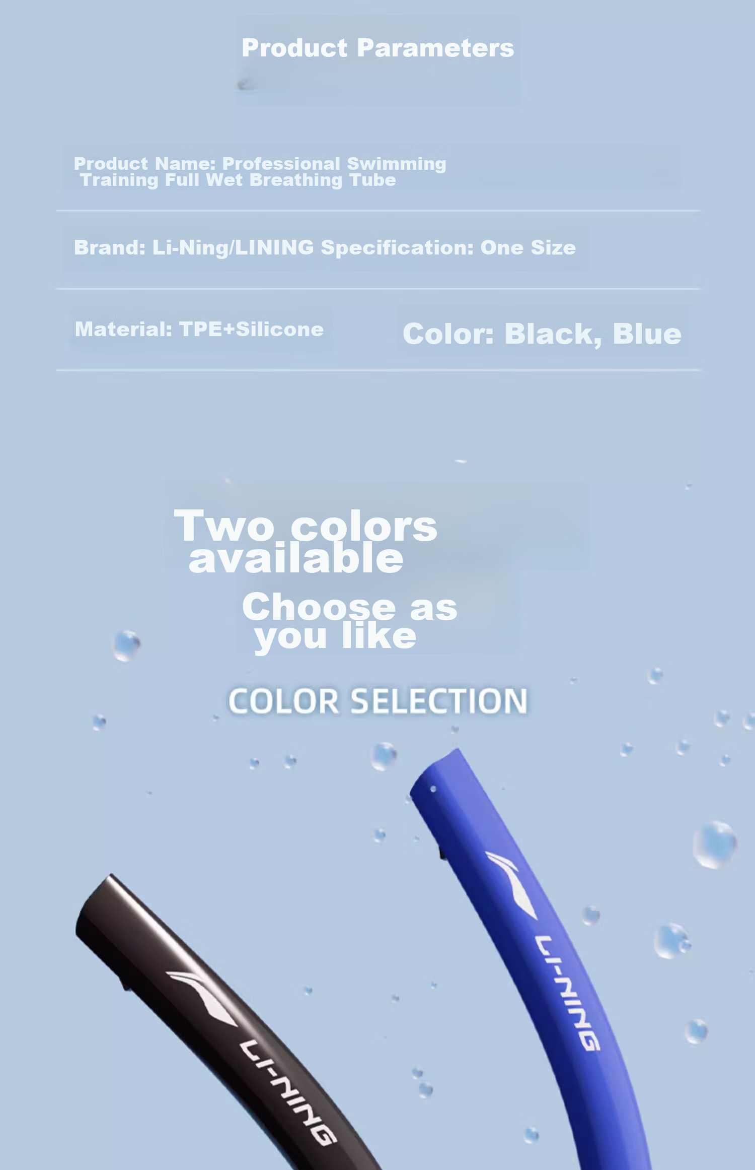 Li-Ning Swimming Breath Tube, Professional Training Equipment for Snorkeling, Adults And Children, Underwater Freestyle Breathing Aid, Black 18