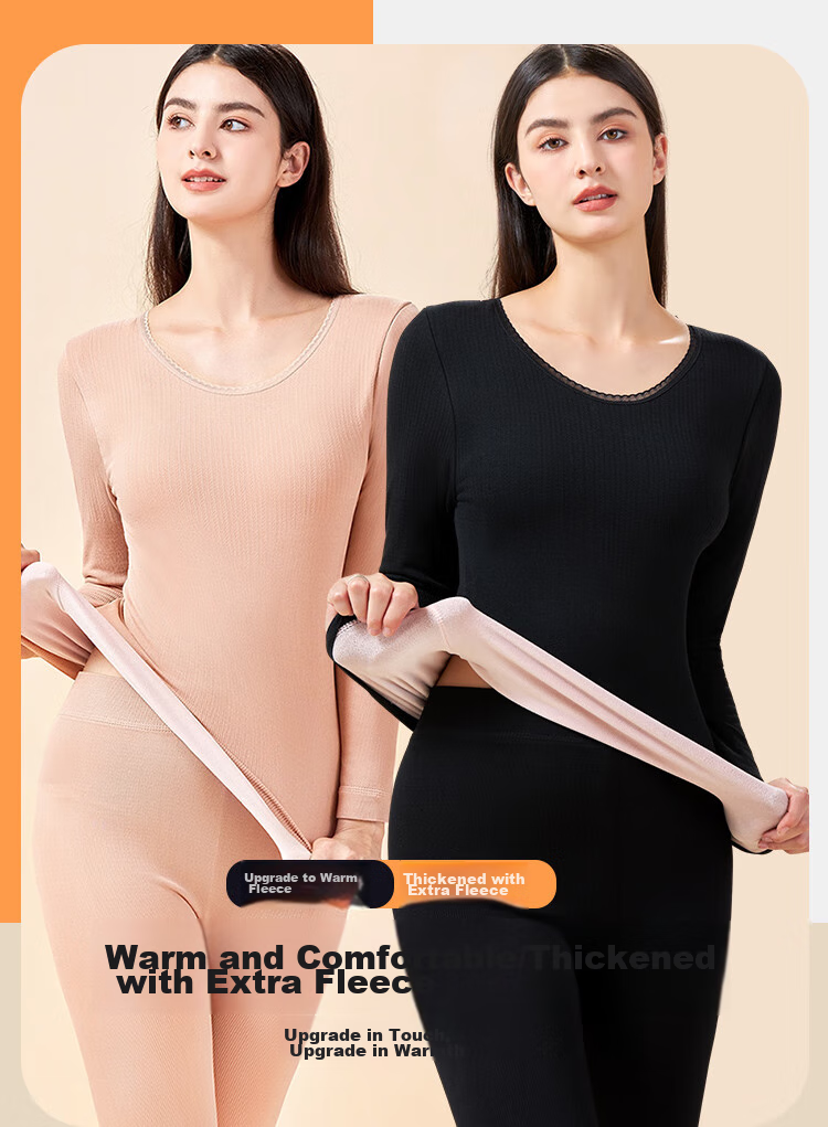 LangSha Thermal Underwear Women's Set, Thickened And Fleece-Lined Base Layer, Slim-Fit Body-Shaping Autumn Top And Pants, Double-Layer Cold-Proof for Autumn And Winter 1