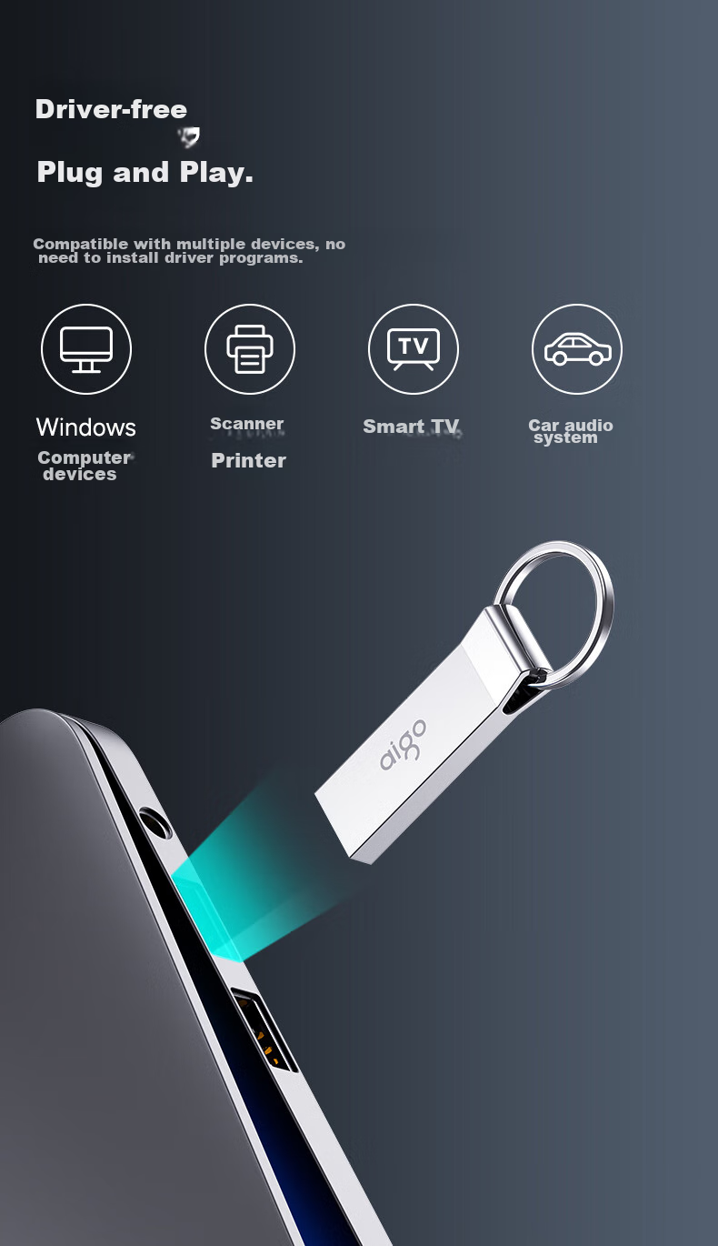 Aigo 16GB USB2.0 Flash Drive, U210 Metal, Customized Enterprise Flash Drive, Dual-Use for Car Computer And Office, Small Capacity USB Drive 7