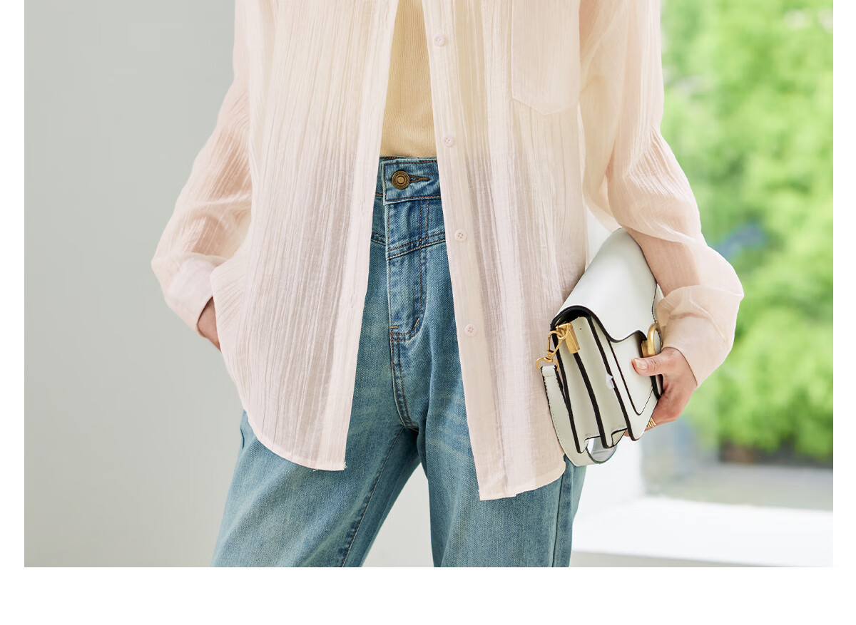 Chushen Thin Long-Sleeve Shirt for Women, Loose-Fitting Versatile See-Through Vacation Casual Jacket Top S144C2684 White L 8