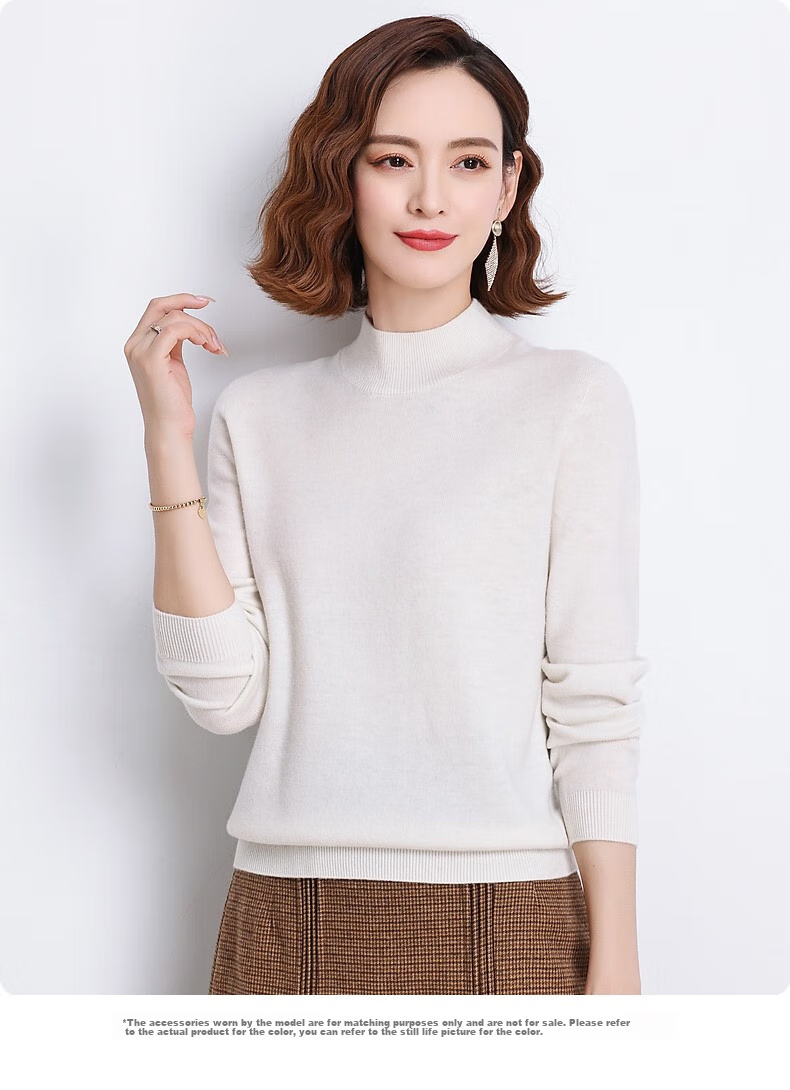 Hengyuanxiang 100% Pure Wool Sweater for Women, Semi-Turtleneck, Loose-Fitting Base Layer, Autumn And Winter Fashion Women's Knit Top 37