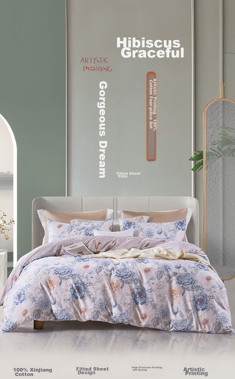 FUANNA Bedding Set, 100% Pure Cotton Duvet Cover, All-Cotton Fitted Sheet with Printed Pattern, Double Size, 203*229cm 1