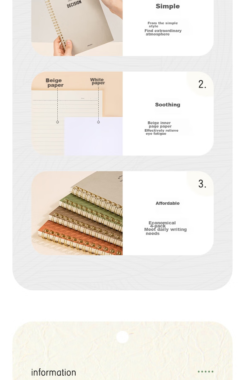 Deli 4 A5 Notebooks / 60 Sheets Simple Retro Series Spiral Notebooks, Spiral-Bound Notebooks, Journal, Error Correction Book, Student Exam Preparation LA560 11