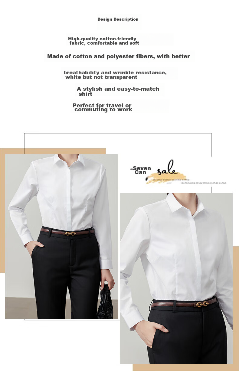XUEXIMAN Long-Sleeve White Shirt, Slim Fit, Square Collar, Suitable for Spring And Autumn, Professional Attire, Formal Wear, Elegant Top, Work Uniform for Wome 2