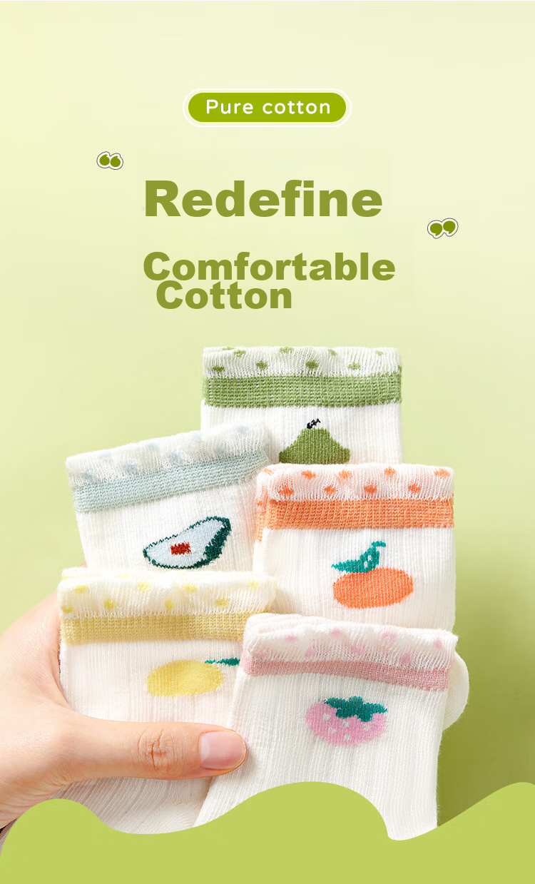 LangSha Children's Socks Girls Cotton Socks for Older Kids Summer Thin Baby Mesh Socks 5 Pairs Girls Fruit Socks Size L 1