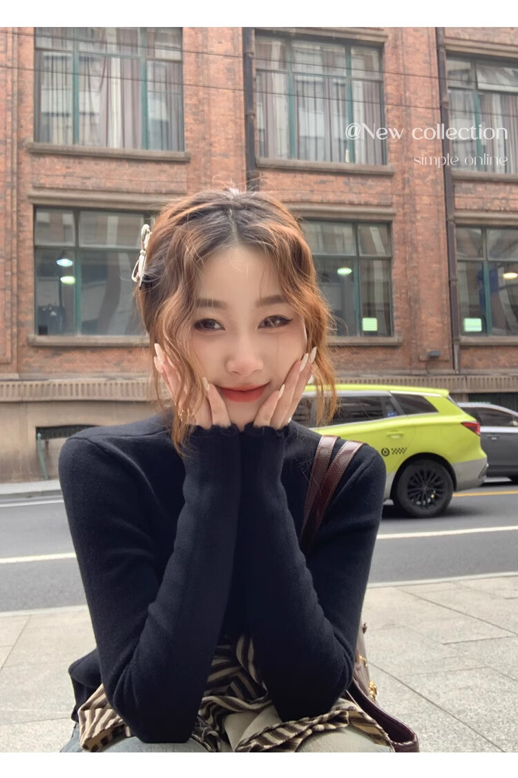 XUEXIMAN Knitted Sweater for Women, 2025 New Style, Solid Color Inner Layer, Semi-Turtleneck Top, Versatile Ruffle Trim Base Layer for Spring And Autum 13