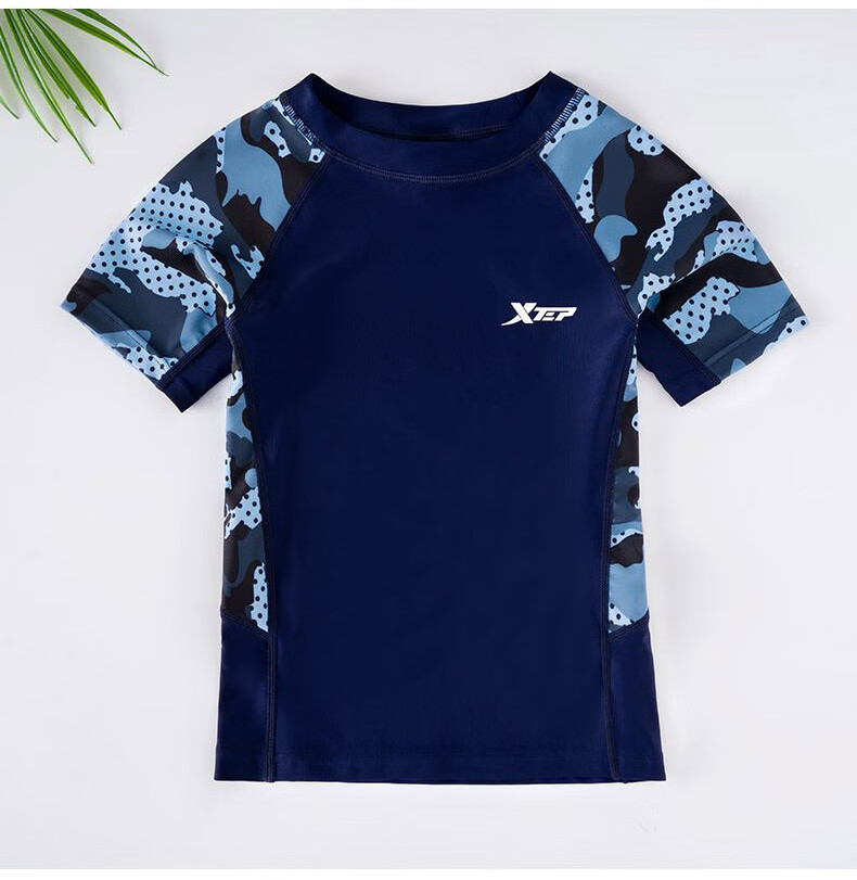 XTEP Children's Swimwear, Boys' Two-Piece Swimsuit, for Toddlers to Older Kids, Sports Swimming Gear, Colorful Blue, Size 130 15