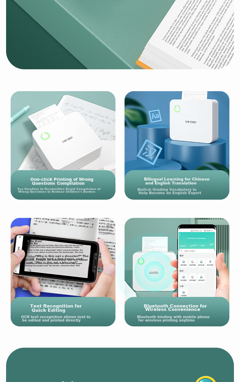 Deli Meow Meow Machine Error Correction Printer X5S, 3-Inch Ultra-High Definition Wide-Format Error Correction Homework Helper, Home Organization No-Copy Student Mini Portable Photo Thermal Printer 2
