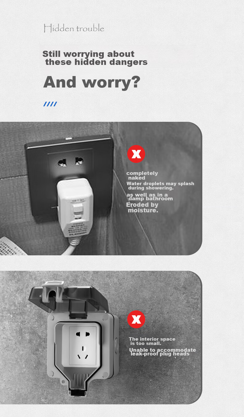 Xiya Smart Toilet Socket, Water Heater Bathroom Leakage Protection Plug, Waterproof Box, Surface-Mounted Outdoor Splash-Proof Box 3