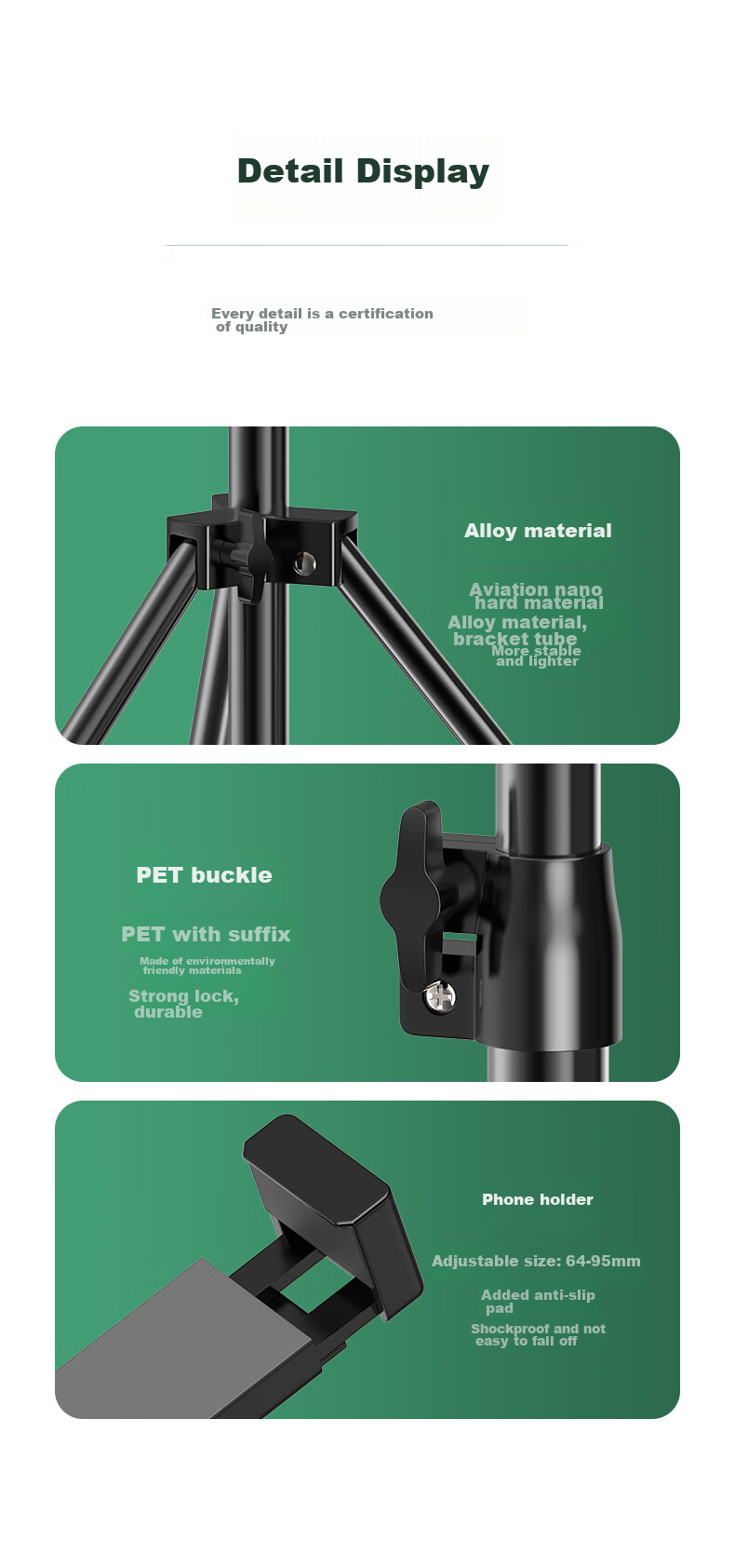 BIAZE [Portable Reinforced] 2.1m Phone Stand Floor Tripod Live Streaming Selfie Stand for Influencers, Standing Desktop Outdoor Extendable Folding Triangle Support B43 7