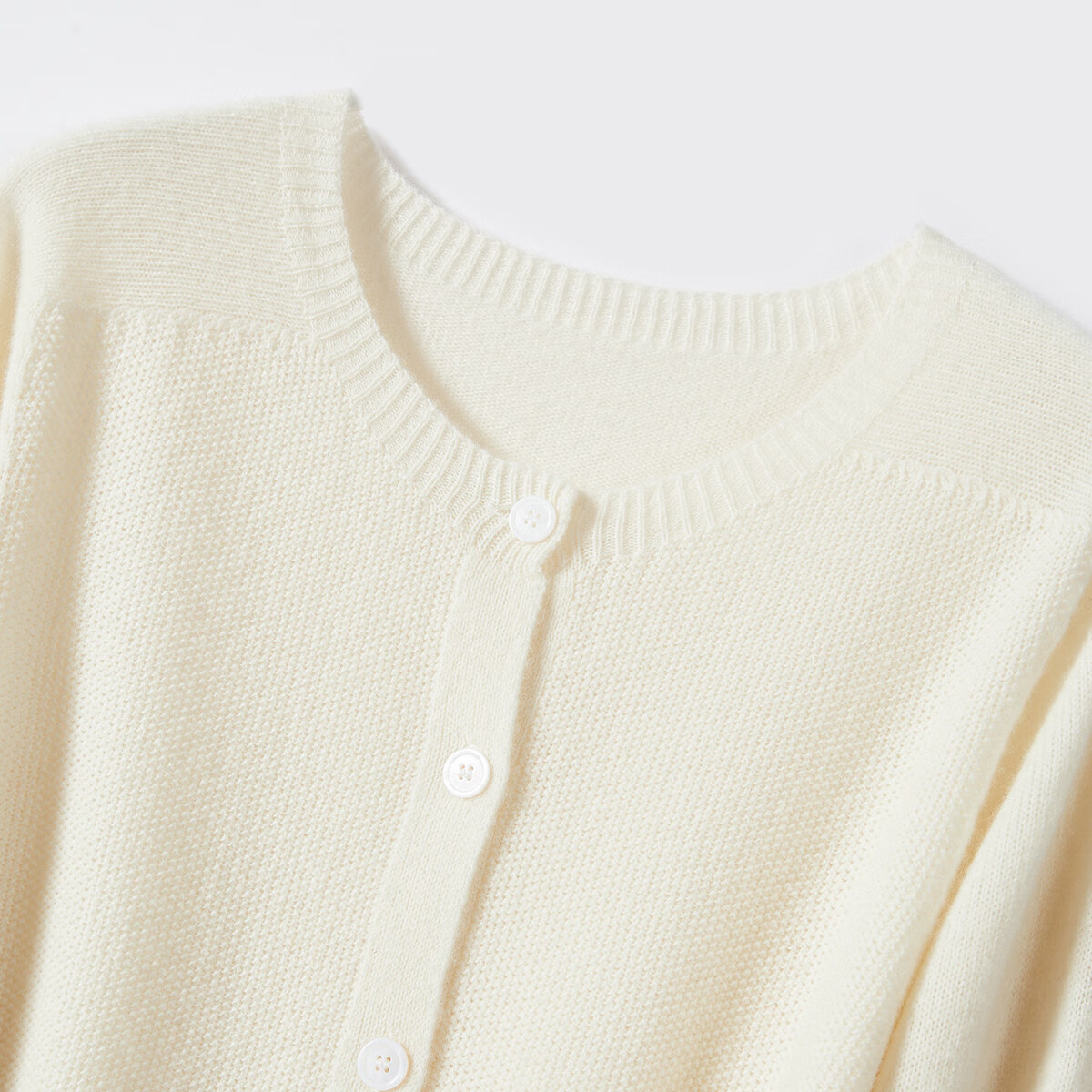 Jinju 100% Merino Wool Seamless Knit Cardigan, Autumn And Winter Classic Versatile Sweater Coat, Pure Wool Sweater for Women, White, S