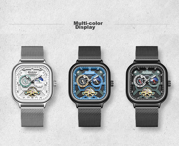Dickies Mechanical Watch Student Men's Automatic Skeleton Watch Boyfriend Valentine's Day Gift New Year Gift Box CL579 Silver 11