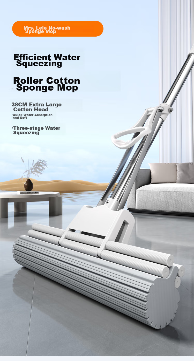 Taitaile Sponge Mop 33cm with 1 Cotton Head, No-Hand Roller, Absorbent Floor Cloth, Lazy Person's Sponge Mop for Wet And Dry Use 1