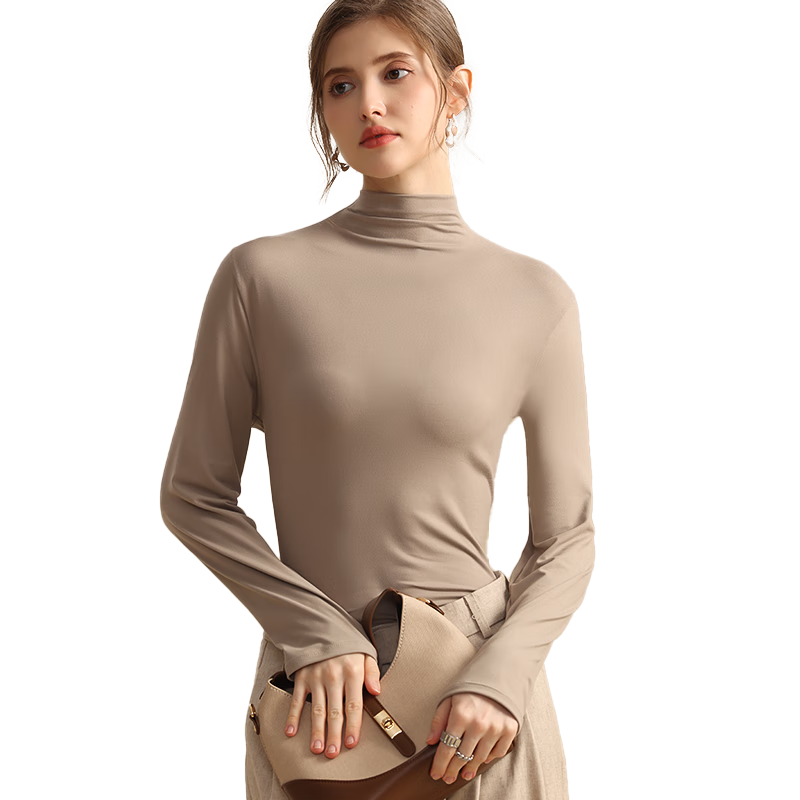 MiiOW Semi-Turtleneck Women's Base Layer, Spring And Autumn Inner Wear, Long-Sleeve Slim-Fit High-Elastic Base Underwear, Thin Autumn Top