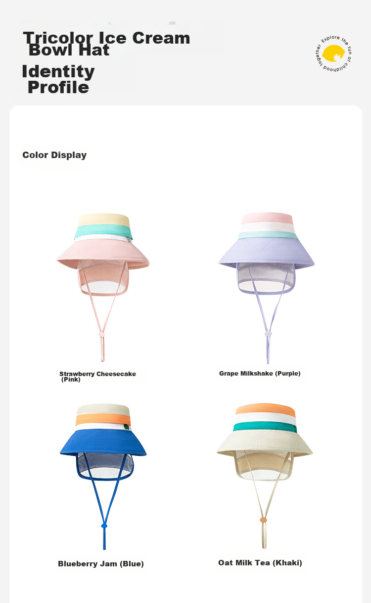 Lemonkid Children's Sun Protection Hat for Boys And Girls, Summer Sun Hat, Fisherman Hat, Shawl Bucket Hat, Grape Milkshake Color, Size 50 30